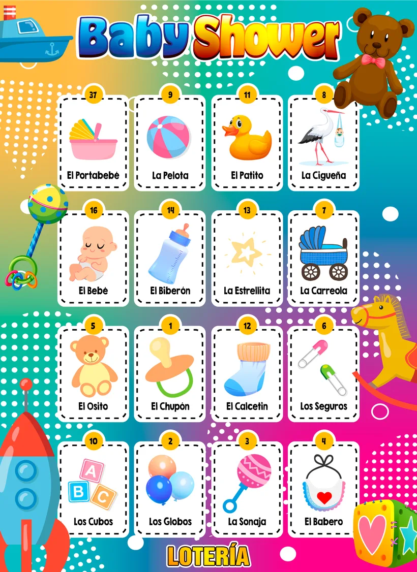 Muestra de lotería Baby Shower Feliz
