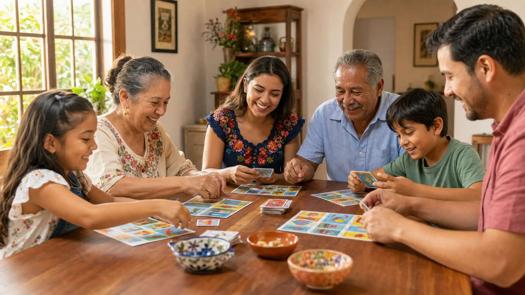 Familia jugando loteria mexicana